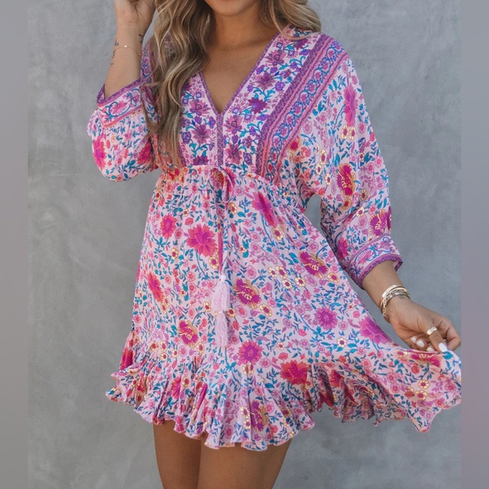 These Three Boutique Floral Printed Tassel Dress